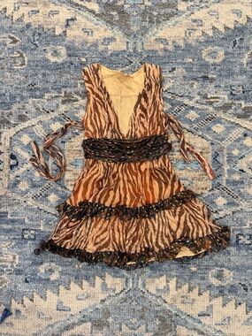Rocco sands Brown  gold Zebra-Print Tiered Dress